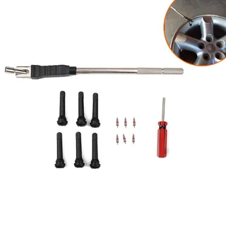Tire disassembling installation and repair set-pull-pull device+valve core+valve mouth-for : car/truck, etc.